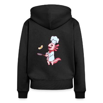 Cartoon Axolotl Chef - Women's Premium Organic Zip Hoodie - black - Back - Julia (174cm)