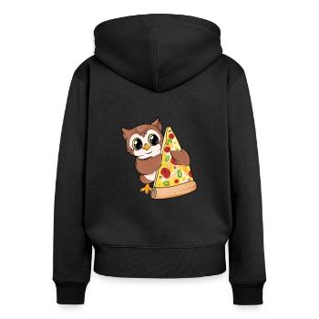 Pizza lovers - owl loves pizza - Women's Premium Organic Zip Hoodie - black - Back - Julia (174cm)