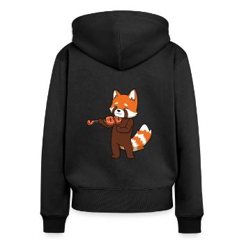 Comic roter Panda spielt Geige - Frauen Premium Bio Zip Hoodie - Schwarz - Hinten - Julia (174cm)