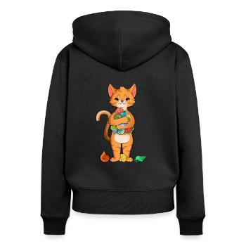 Chat collecteur de coquillages - Sweat à capuche zippé Premium bio Femme - noir - Dos - Julia (174cm)