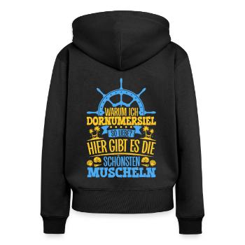 Schöne Muscheln - Warum ich Dornumersiel so liebe - Frauen Premium Bio Zip Hoodie - Schwarz - Hinten - Julia (174cm)