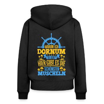 Schöne Muscheln - Warum ich Dornum so liebe - Frauen Premium Bio Zip Hoodie - Schwarz - Hinten - Julia (174cm)