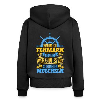 Schöne Muscheln - Warum ich Fehmarn so liebe - Frauen Premium Bio Zip Hoodie - Schwarz - Hinten - Julia (174cm)
