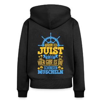 Schöne Muscheln - Warum ich Juist so liebe - Frauen Premium Bio Zip Hoodie - Schwarz - Hinten - Julia (174cm)