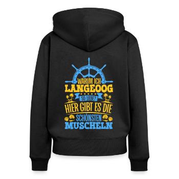 Schöne Muscheln - Warum ich Langeoog so liebe - Frauen Premium Bio Zip Hoodie - Schwarz - Hinten - Julia (174cm)