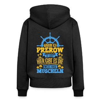 Schöne Muscheln - Warum ich Prerow so liebe - Frauen Premium Bio Zip Hoodie - Schwarz - Hinten - Julia (174cm)