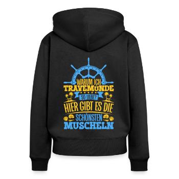 Schöne Muscheln - Warum ich Travemünde so liebe - Frauen Premium Bio Zip Hoodie - Schwarz - Hinten - Julia (174cm)