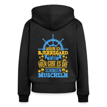 Schöne Muscheln - Warum ich Bjerregård so liebe - Frauen Premium Bio Zip Hoodie - Schwarz - Hinten - Julia (174cm)