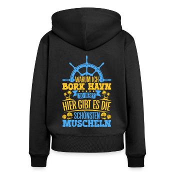 Schöne Muscheln - Warum ich Bork Havn so liebe - Frauen Premium Bio Zip Hoodie - Schwarz - Hinten - Julia (174cm)