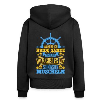Schöne Muscheln - Warum ich Hvide Sande so liebe - Frauen Premium Bio Zip Hoodie - Schwarz - Hinten - Julia (174cm)