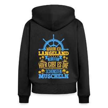 Schöne Muscheln - Warum ich Langeland so liebe - Frauen Premium Bio Zip Hoodie - Schwarz - Hinten - Julia (174cm)