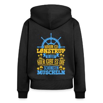 Schöne Muscheln - Warum ich Lønstrup so liebe - Frauen Premium Bio Zip Hoodie - Schwarz - Hinten - Julia (174cm)