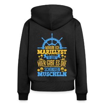 Schöne Muscheln - Warum ich Marielyst so liebe - Frauen Premium Bio Zip Hoodie - Schwarz - Hinten - Julia (174cm)