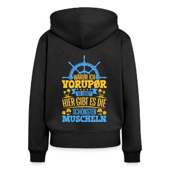 Schöne Muscheln - Warum ich Vorupør so liebe - Frauen Premium Bio Zip Hoodie - Schwarz - Hinten - Julia (174cm)
