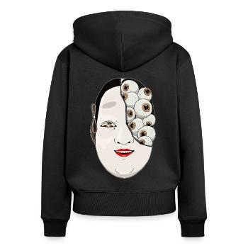 Angura Kei Masque Nô Esthétique Japonaise Foncée - Sweat à capuche zippé Premium bio Femme - noir - Dos - Julia (174cm)