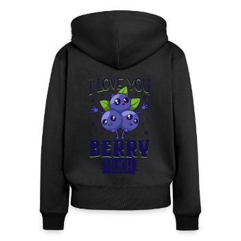 I love you berry much - Blaubeeren - Frauen Premium Bio Zip Hoodie - Schwarz - Hinten - Julia (174cm)