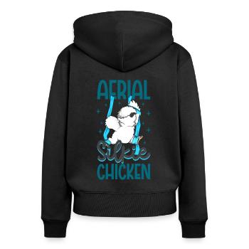 Yoga Aérien sur Soie - Poulet Silkie Aérien - Sweat à capuche zippé Premium bio Femme - noir - Dos - Julia (174cm)