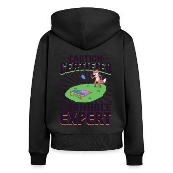 Zertifizierter Experte im Cornhole - Frauen Premium Bio Zip Hoodie - Schwarz - Hinten - Julia (174cm)