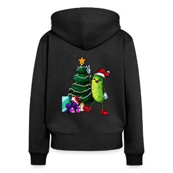 Weihnachten - Cartoon Weihnachts Gurke - Frauen Premium Bio Zip Hoodie - Schwarz - Hinten - Julia (174cm)