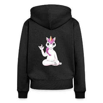 Cartoon Unicorn Shows I Love You - Sweat à capuche zippé Premium bio Femme - noir - Dos - Julia (174cm)