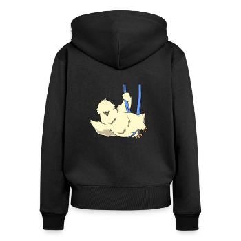 Poulet en soie aérienne - Sweat à capuche zippé Premium bio Femme - noir - Dos - Julia (174cm)
