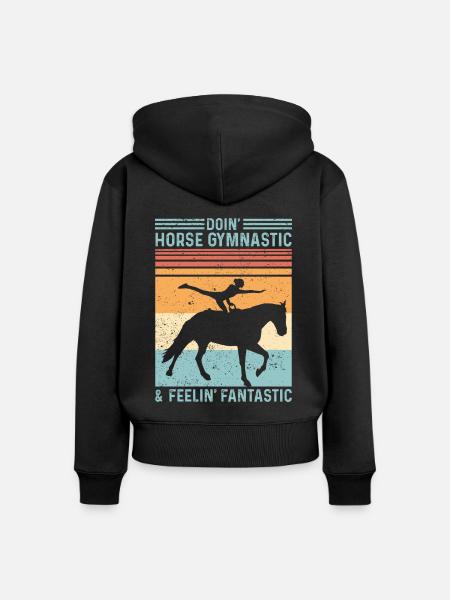 Lustiges Reitpferd Voltigieren Retro - Frauen Premium Bio Zip Hoodie - Schwarz