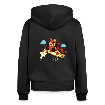 Pizzaliebhaber - Roter Panda fliegt auf Pizza - Frauen Premium Bio Zip Hoodie - Schwarz - Hinten - Julia (174cm)
