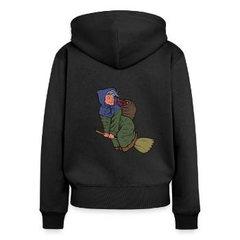 Mit Weihnachtsgeschenken auf Besen - Befana - Frauen Premium Bio Zip Hoodie - Schwarz - Hinten - Julia (174cm)