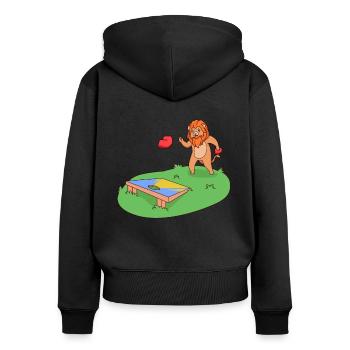Löwe spielt Cornhole - Frauen Premium Bio Zip Hoodie - Schwarz - Hinten - Julia (174cm)