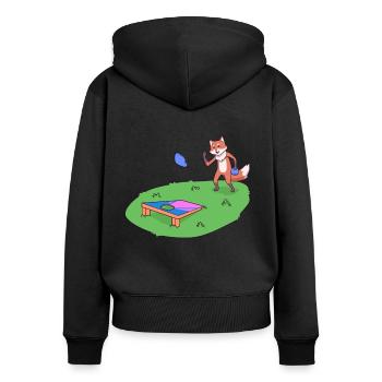 Fuchs spielt Cornhole - Frauen Premium Bio Zip Hoodie - Schwarz - Hinten - Julia (174cm)