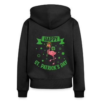 St Patrick's Flamingo - Happy St Patrick's Day - Women's Premium Organic Zip Hoodie - black - Back - Julia (174cm)