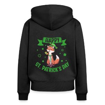 St Patrick's Fox - Happy St Patrick's Day - Women's Premium Organic Zip Hoodie - black - Back - Julia (174cm)