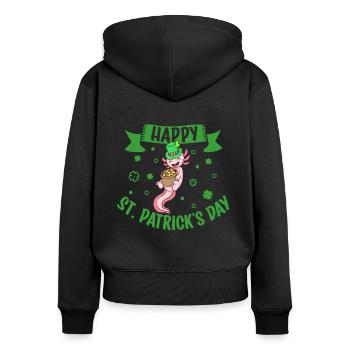 St Patrick's Axolotl - Happy St Patrick's Day - Women's Premium Organic Zip Hoodie - black - Back - Julia (174cm)