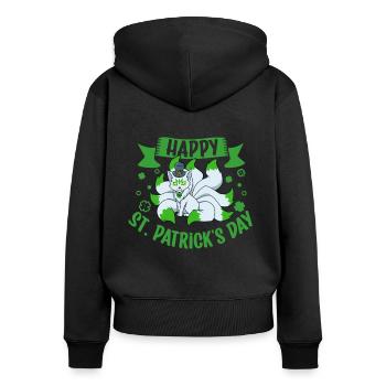 St Patrick's Kitsune - Happy St Patrick's Day - Women's Premium Organic Zip Hoodie - black - Back - Julia (174cm)