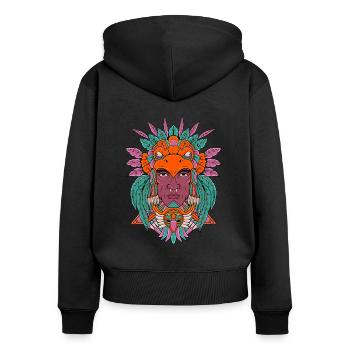 Aztec Warrior - Eagle Warrior - Sweat à capuche zippé Premium bio Femme - noir - Dos - Julia (174cm)