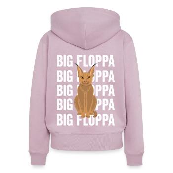Big Floppa Caracal Cat Meme - Sweat à capuche zippé Premium bio Femme - rose poudré - Dos - Julia (174cm)