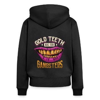 Les dents en or sont pour les gangsters - prothésistes dentaires - Sweat à capuche zippé Premium bio Femme - noir - Dos - Julia (174cm)
