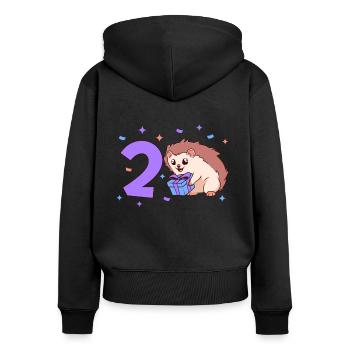 Avec hérisson - Anniversaire des enfants 2 ans - Sweat à capuche zippé Premium bio Femme - noir - Dos - Julia (174cm)