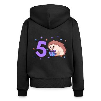 Mit Igel - Kinder Geburtstag 5 Jahre - Frauen Premium Bio Zip Hoodie - Schwarz - Hinten - Julia (174cm)