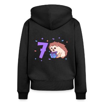 Mit Igel - Kinder Geburtstag 7 Jahre - Frauen Premium Bio Zip Hoodie - Schwarz - Hinten - Julia (174cm)