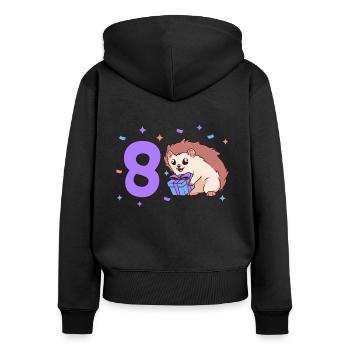 Mit Igel - Kinder Geburtstag 8 Jahre - Frauen Premium Bio Zip Hoodie - Schwarz - Hinten - Julia (174cm)
