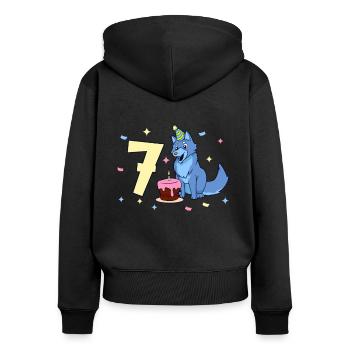 With Wolf - Children's Birthday 7 Years - Women's Premium Organic Zip Hoodie - black - Back - Julia (174cm)