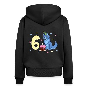 Avec Wolf - Anniversaire des enfants 6 ans - Sweat à capuche zippé Premium bio Femme - noir - Dos - Julia (174cm)