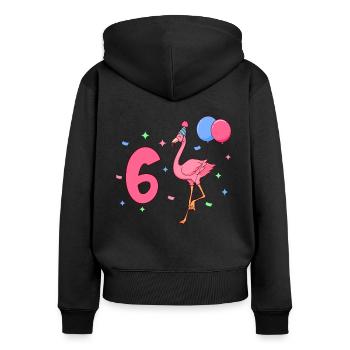 Mit Flamingo - Mädchen Geburtstag 6 Jahre - Frauen Premium Bio Zip Hoodie - Schwarz - Hinten - Julia (174cm)
