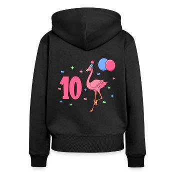 Mit Flamingo - Mädchen Geburtstag 10 Jahre - Frauen Premium Bio Zip Hoodie - Schwarz - Hinten - Julia (174cm)