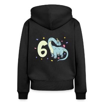 Avec Brachiosaurus - Anniversaire des enfants 6 ans - Sweat à capuche zippé Premium bio Femme - noir - Dos - Julia (174cm)