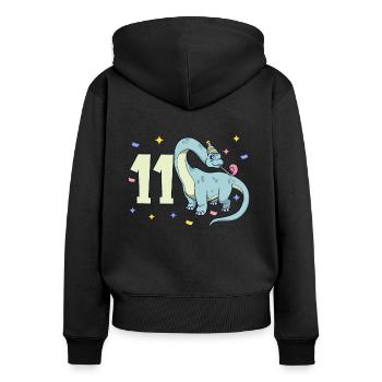 Avec Brachiosaurus - Anniversaire des enfants 11 ans - Sweat à capuche zippé Premium bio Femme - noir - Dos - Julia (174cm)