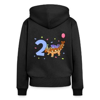 avec Triceratops - Anniversaire des enfants 2 ans - Sweat à capuche zippé Premium bio Femme - noir - Dos - Julia (174cm)