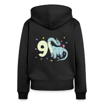 Mit Brachiosaurus - Kinder Geburtstag 9 Jahre - Frauen Premium Bio Zip Hoodie - Schwarz - Hinten - Julia (174cm)
