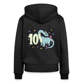 Avec Brachiosaurus - Anniversaire des enfants 10 ans - Sweat à capuche zippé Premium bio Femme - noir - Dos - Julia (174cm)